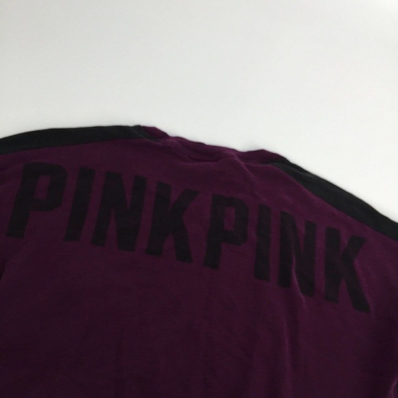 PINK Victoria’s Secret Long Sleeve Logo Sweatshirt Medium Pullover Purple Black - Picture 4 of 8